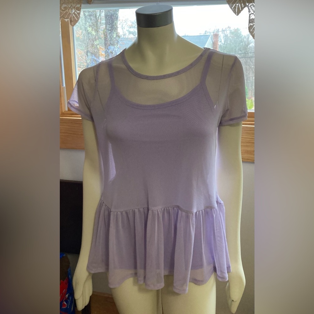 NWOT hot topic lavender fishnet top med.